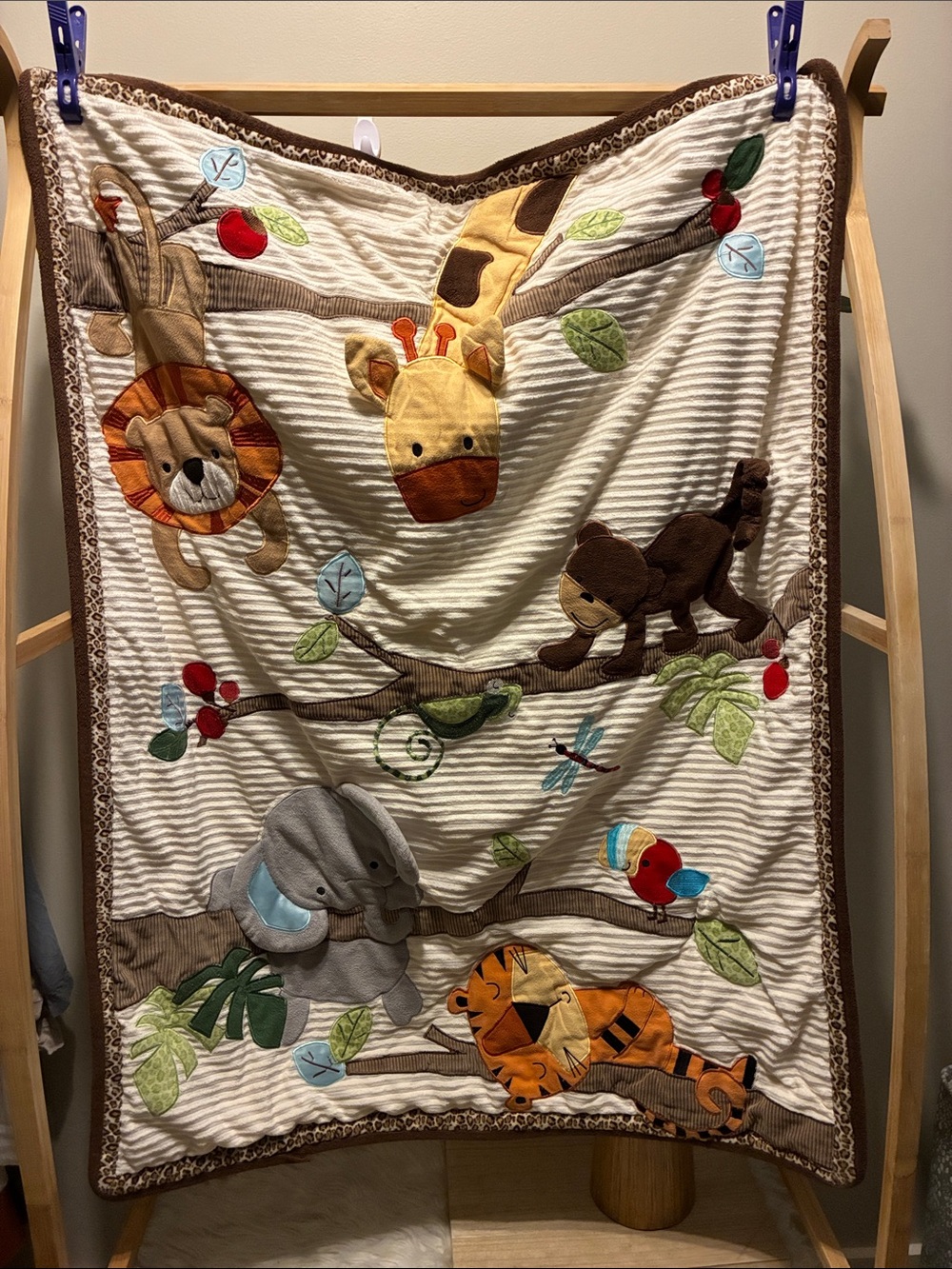 Safari Animal Appliqué Baby Blanket - Cream, Brown, Orange